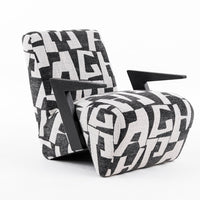 27 Inch Accent Chair, Polyester Black and White Geometric Pattern Print - BM318472