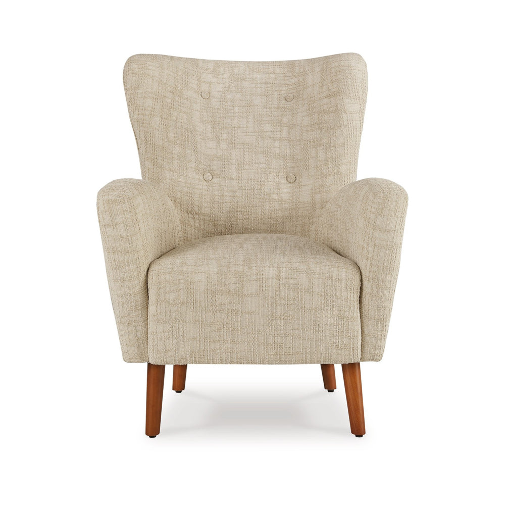 Sonie Accent Chair, Beige Polyester, Soft Cushions, Tapered Brown Wood Legs - BM318523