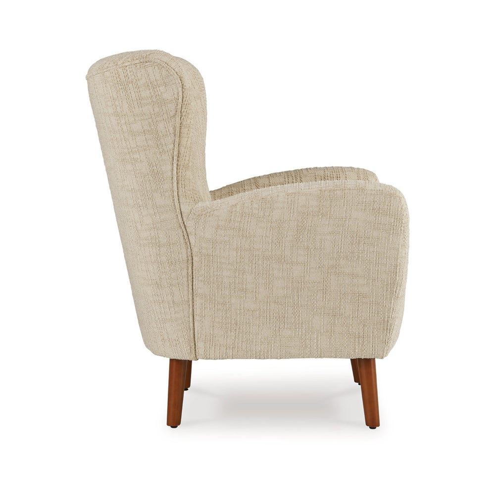 Sonie Accent Chair, Beige Polyester, Soft Cushions, Tapered Brown Wood Legs - BM318523