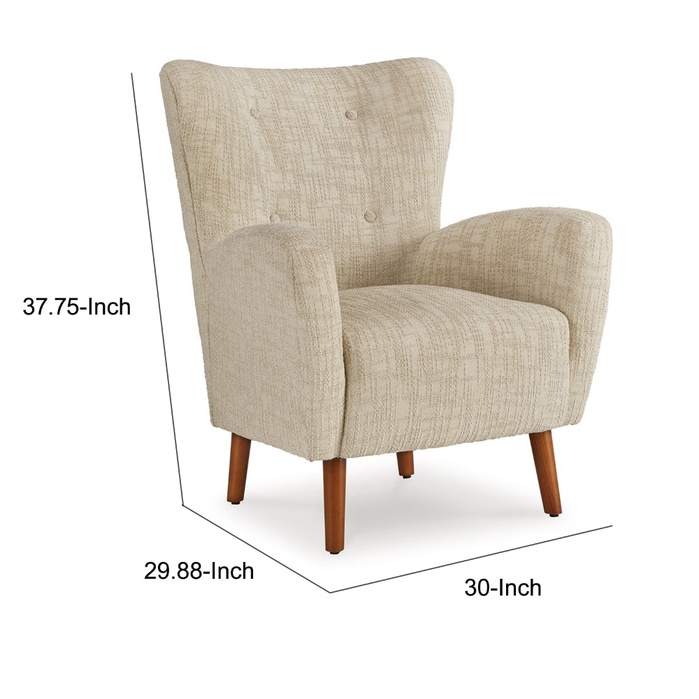 Sonie Accent Chair, Beige Polyester, Soft Cushions, Tapered Brown Wood Legs - BM318523