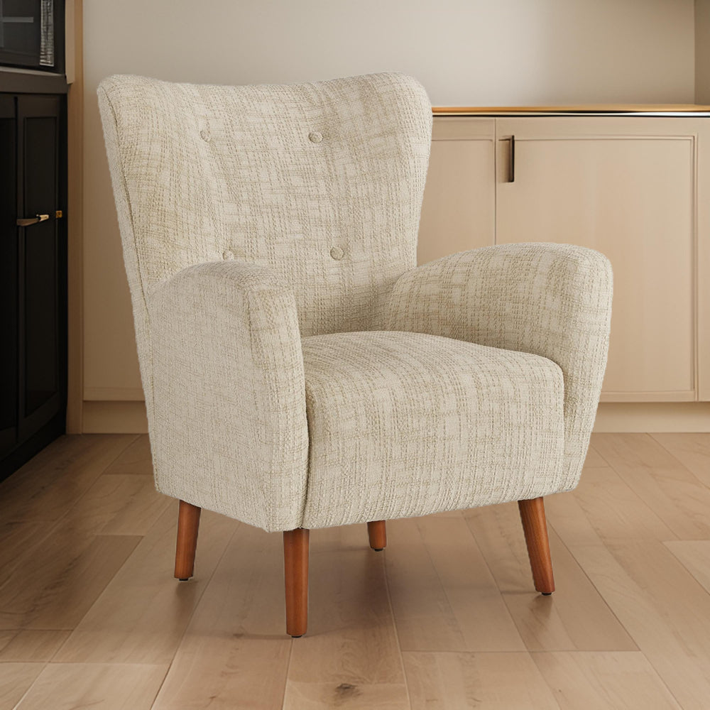 Sonie Accent Chair, Beige Polyester, Soft Cushions, Tapered Brown Wood Legs - BM318523