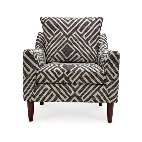 Morris Accent Chair, Gray, White Geometric Pattern, Polyester, Brown Wood - BM318524