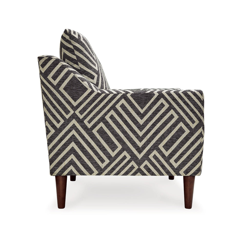 Morris Accent Chair, Gray, White Geometric Pattern, Polyester, Brown Wood - BM318524