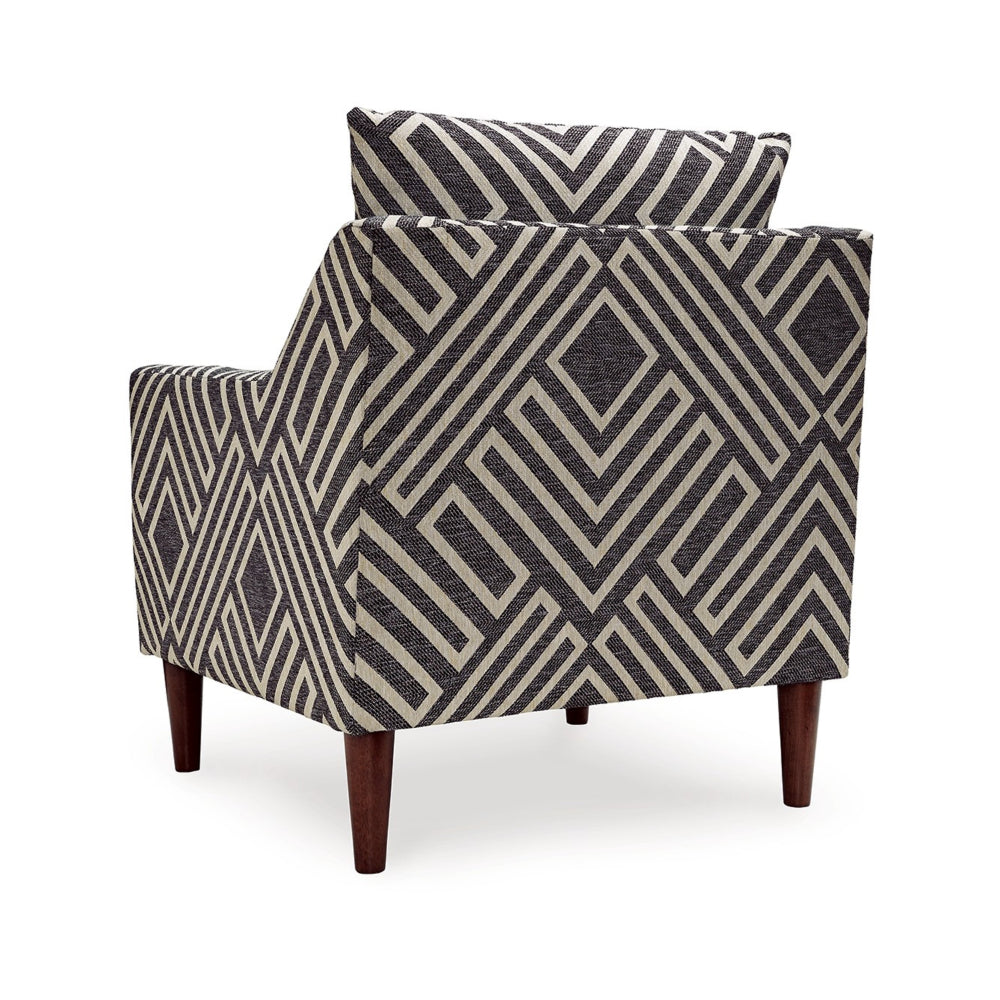 Morris Accent Chair, Gray, White Geometric Pattern, Polyester, Brown Wood - BM318524