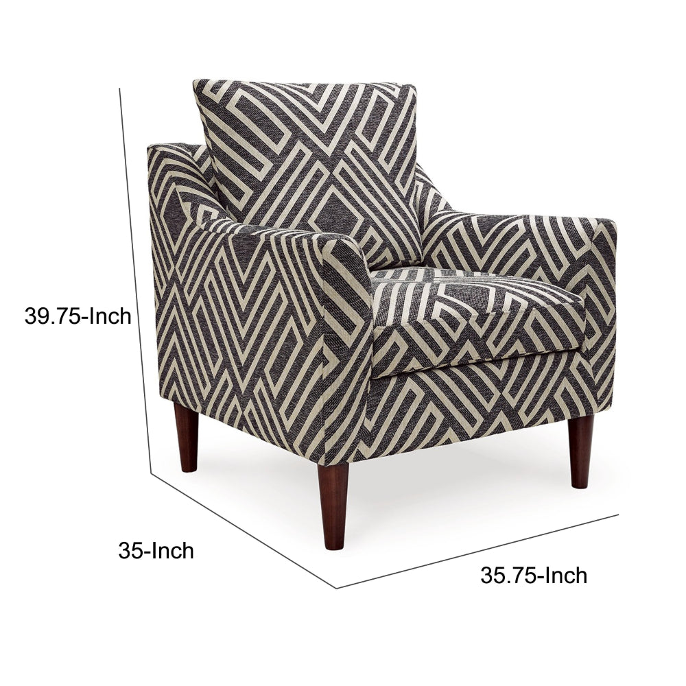 Morris Accent Chair, Gray, White Geometric Pattern, Polyester, Brown Wood - BM318524