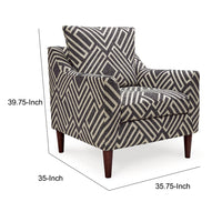 Morris Accent Chair, Gray, White Geometric Pattern, Polyester, Brown Wood - BM318524