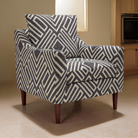 Morris Accent Chair, Gray, White Geometric Pattern, Polyester, Brown Wood - BM318524