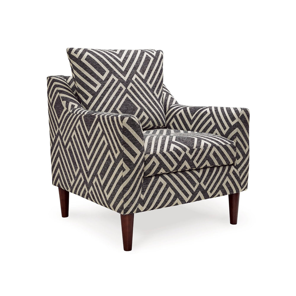 Morris Accent Chair, Gray, White Geometric Pattern, Polyester, Brown Wood - BM318524