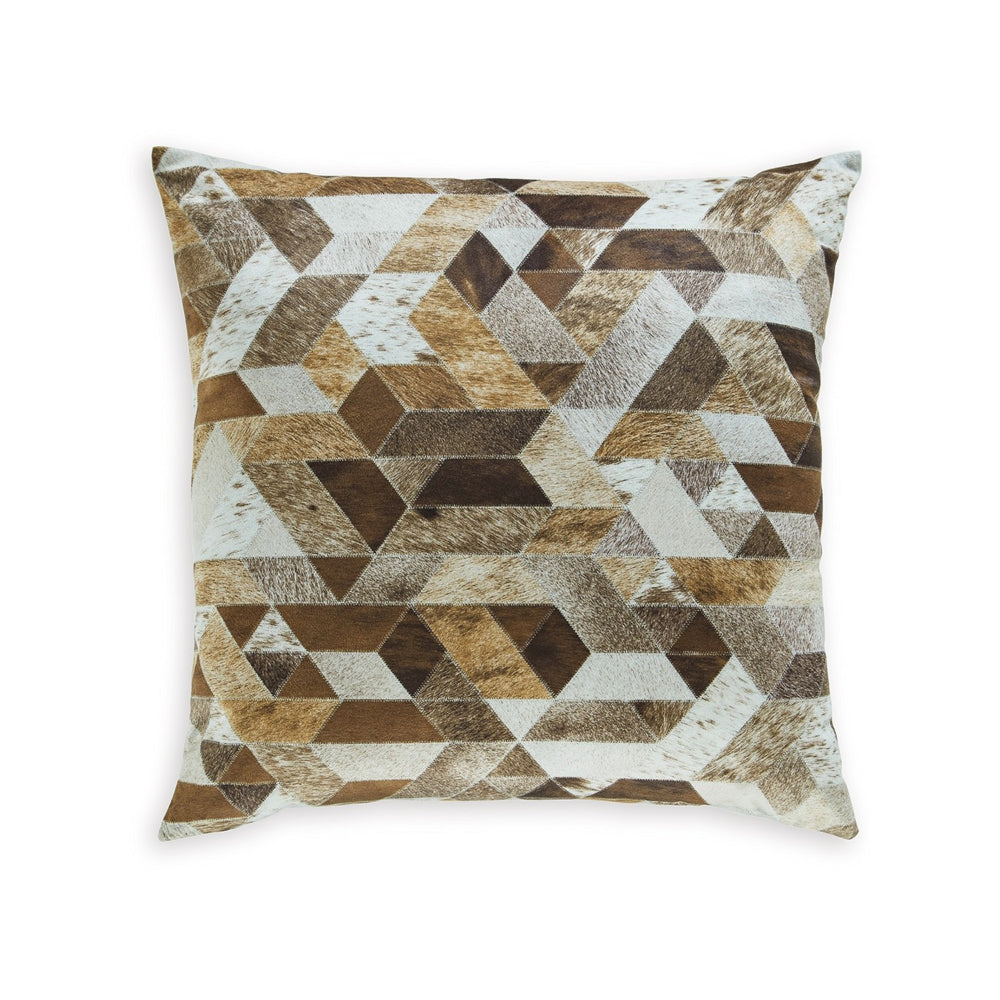 Throw Pillow Set of 4, 20 Inch, Polyester, Geometric Design Brown and White - BM318538