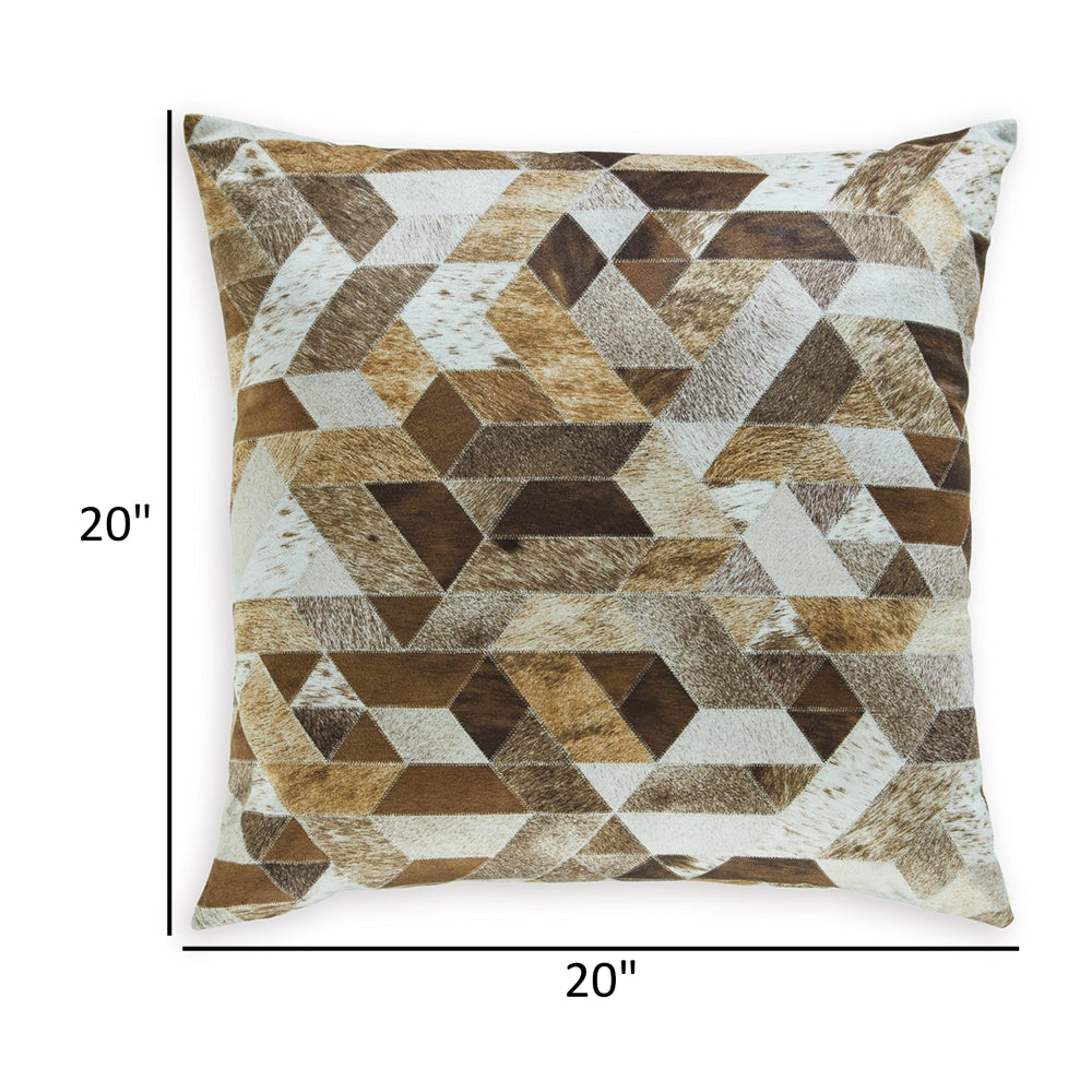 Throw Pillow Set of 4, 20 Inch, Polyester, Geometric Design Brown and White - BM318538