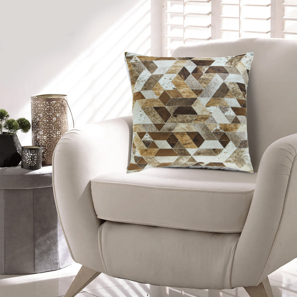 Throw Pillow Set of 4, 20 Inch, Polyester, Geometric Design Brown and White - BM318538