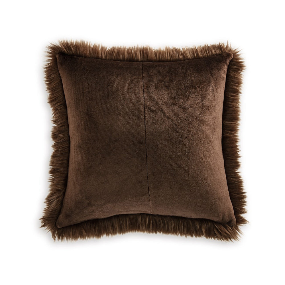 Throw Pillow Set of 4, 20 Inch, Faux Fur Polyester, Plush Textured Brown - BM318539