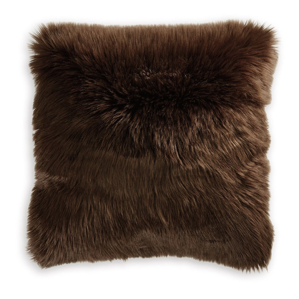 Throw Pillow Set of 4, 20 Inch, Faux Fur Polyester, Plush Textured Brown - BM318539