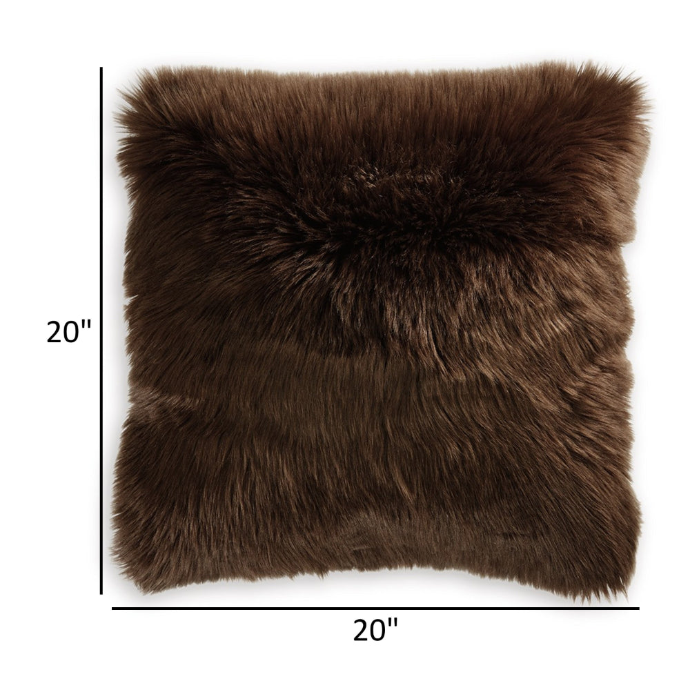 Benzara Throw Pillow Set of 4 20 Inch Faux Fur Polyester Plush Textured Brown BM318539 Benzara