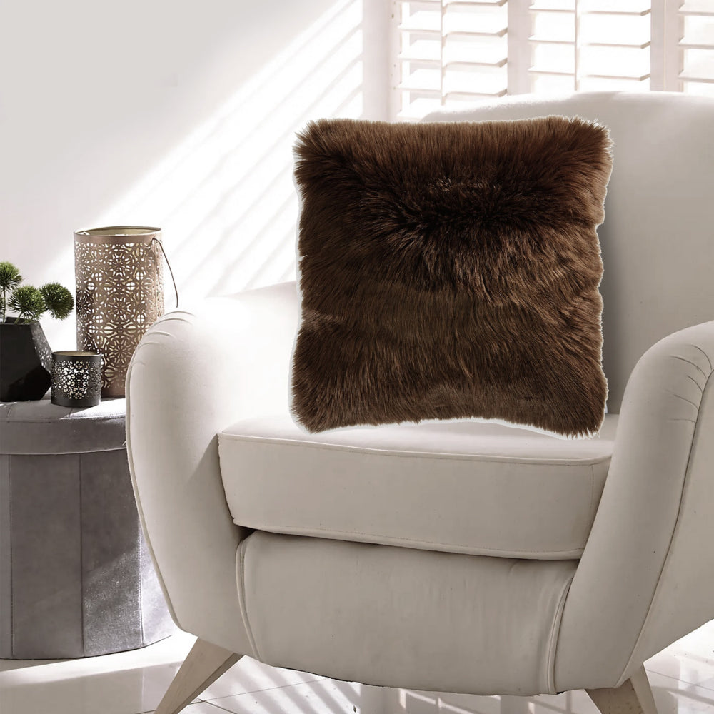 Throw Pillow Set of 4, 20 Inch, Faux Fur Polyester, Plush Textured Brown - BM318539