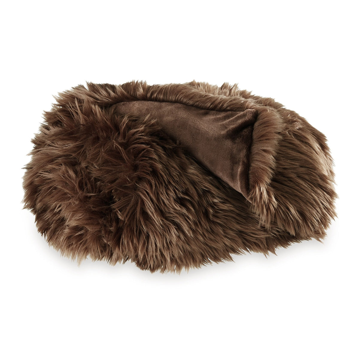 Throw Blanket Set of 3, Modern Soft Faux Fur Textured Brown Polyester  - BM318540