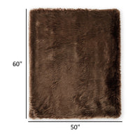 Throw Blanket Set of 3, Modern Soft Faux Fur Textured Brown Polyester  - BM318540