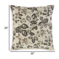 Throw Pillow Set of 4, 20 Inch, Printed Floral Design White Brown Polyester - BM318541