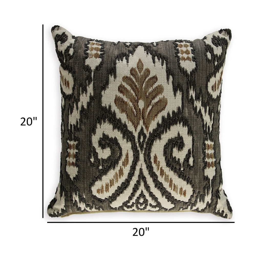 Throw Pillow Set of 4, 20 Inch Square, Ikat Pattern Gold Ivory Gray Fabric - BM318542