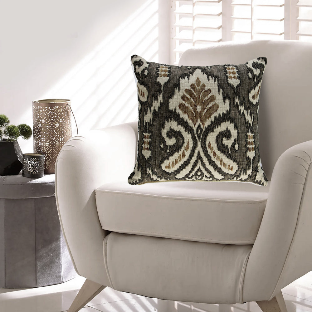 Throw Pillow Set of 4, 20 Inch Square, Ikat Pattern Gold Ivory Gray Fabric - BM318542