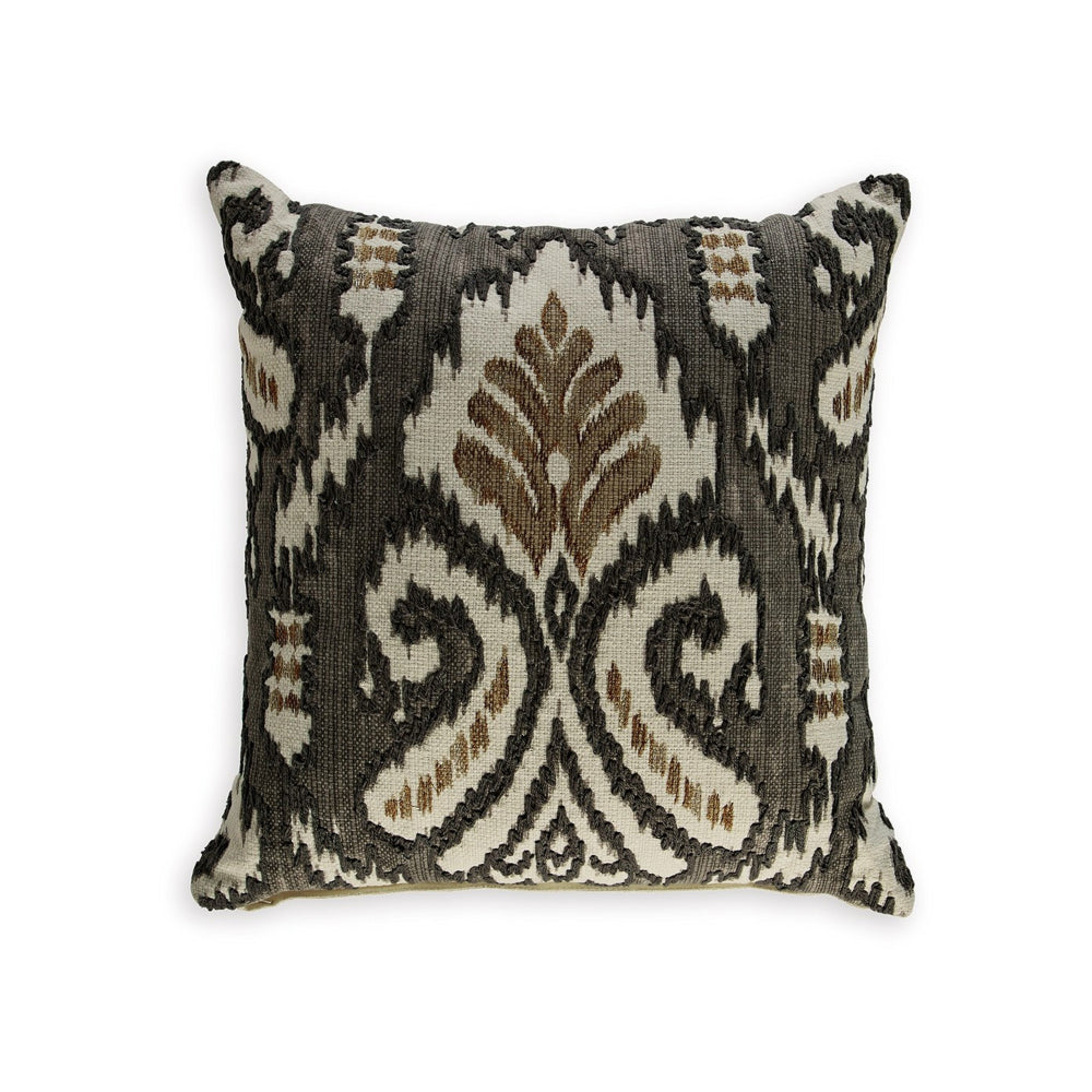 Throw Pillow Set of 4, 20 Inch Square, Ikat Pattern Gold Ivory Gray Fabric - BM318542