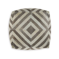 Ottoman Pouf, 18 Inch, Square, Brown and Ivory Polyester Geometric Design - BM318544