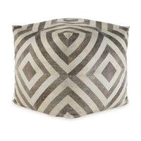 Ottoman Pouf, 18 Inch, Square, Brown and Ivory Polyester Geometric Design - BM318544