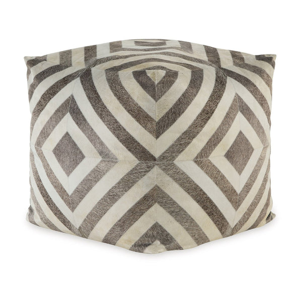 Ottoman Pouf, 18 Inch, Square, Brown and Ivory Polyester Geometric Design - BM318544