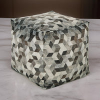 Ottoman Pouf, 18 Inch, Square, Brown and Gray Polyester Modern Style Design - BM318545