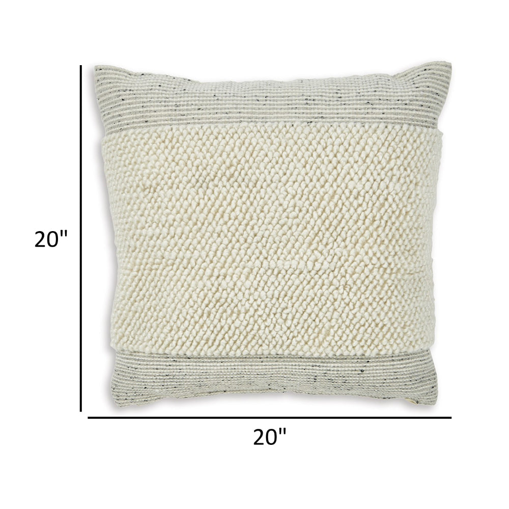 Throw Pillow Set of 4, 20 Inch, Polyester, Handwoven Stripes, Beige Cotton - BM318546