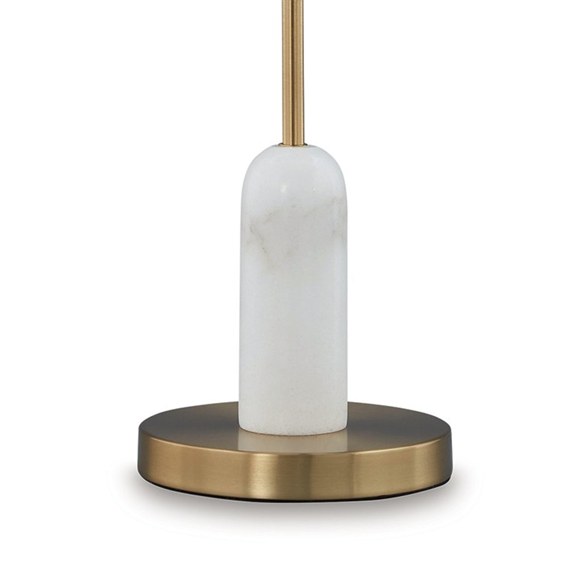 Leon 20 Inch Desk Lamp, Round Base, USB Port, Gold Metal, White Marble