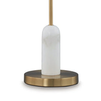 Leon 20 Inch Desk Lamp, Round Base, USB Port, Gold Metal, White Marble