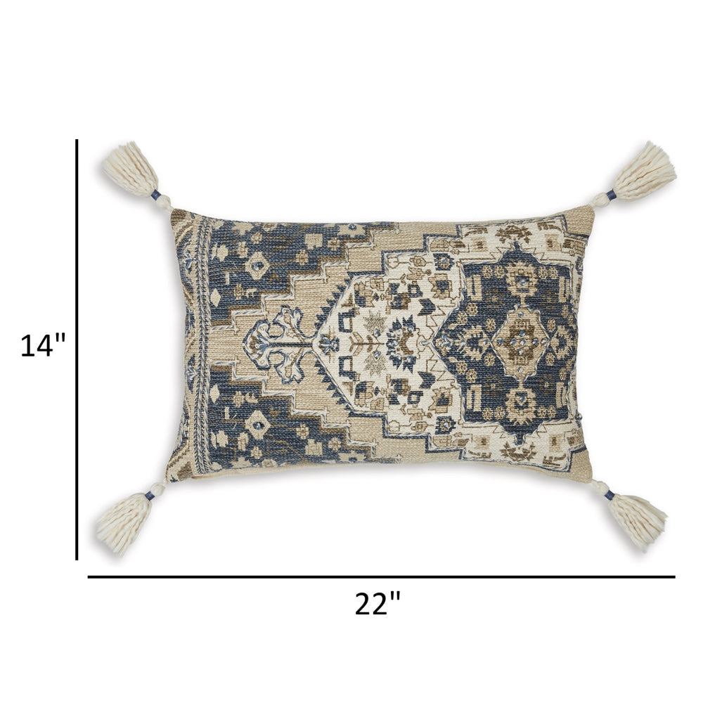 Zony 14 x 22 Lumbar Accent Pillow Set of 4, Boho Tassels, Medallion, Ivory - BM318582