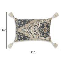 Zony 14 x 22 Lumbar Accent Pillow Set of 4, Boho Tassels, Medallion, Ivory - BM318582