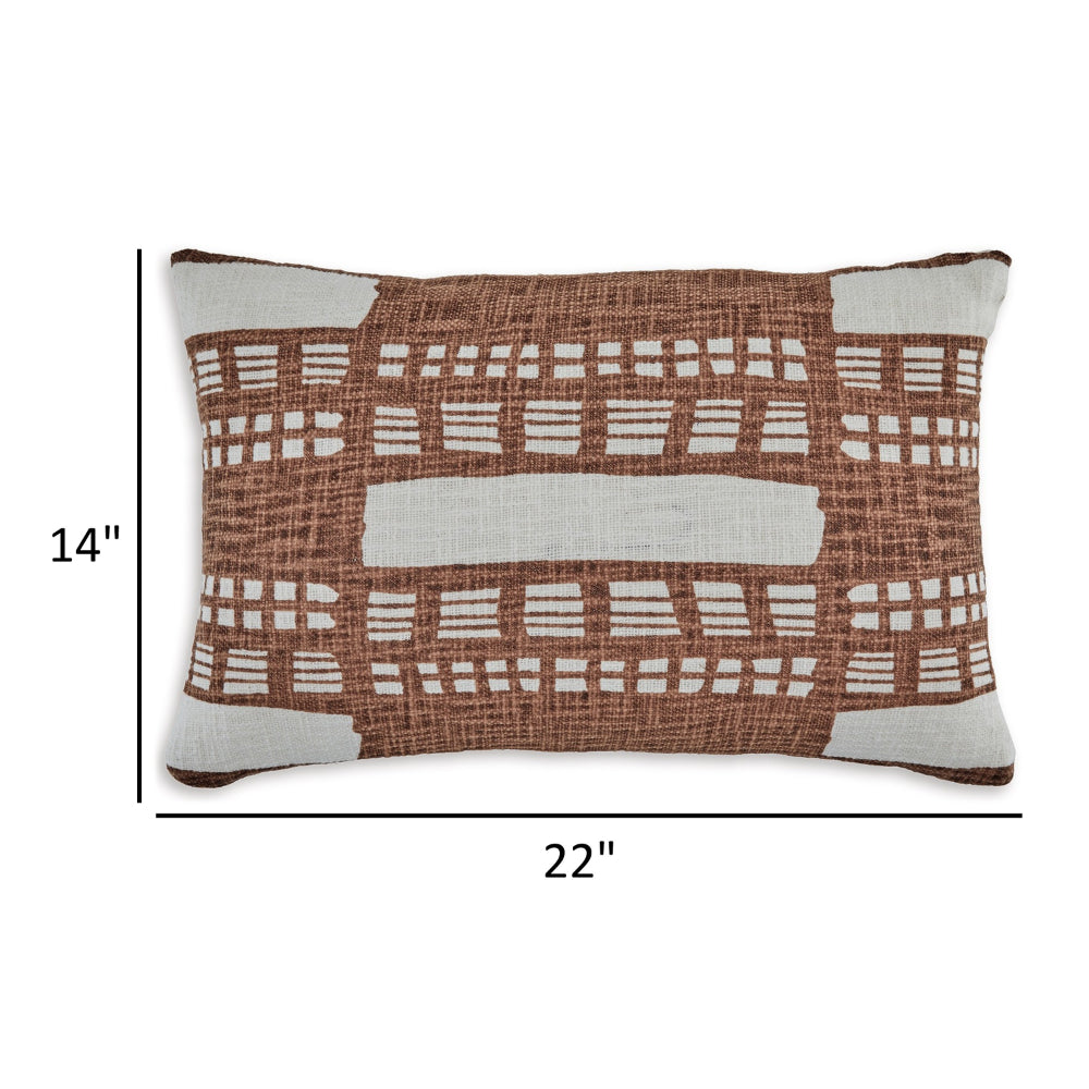 Acky 14 x 22 Lumbar Throw Pillow Set of 4, Abstract Design, Brown, White - BM318585