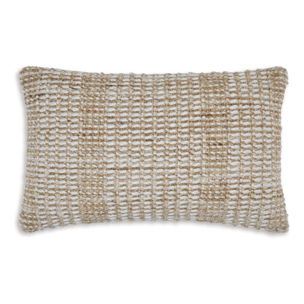 Anye 14 x 22 Lumbar Throw Pillow Set of 4, Handwoven Striped Tan Ivory Wool - BM318592