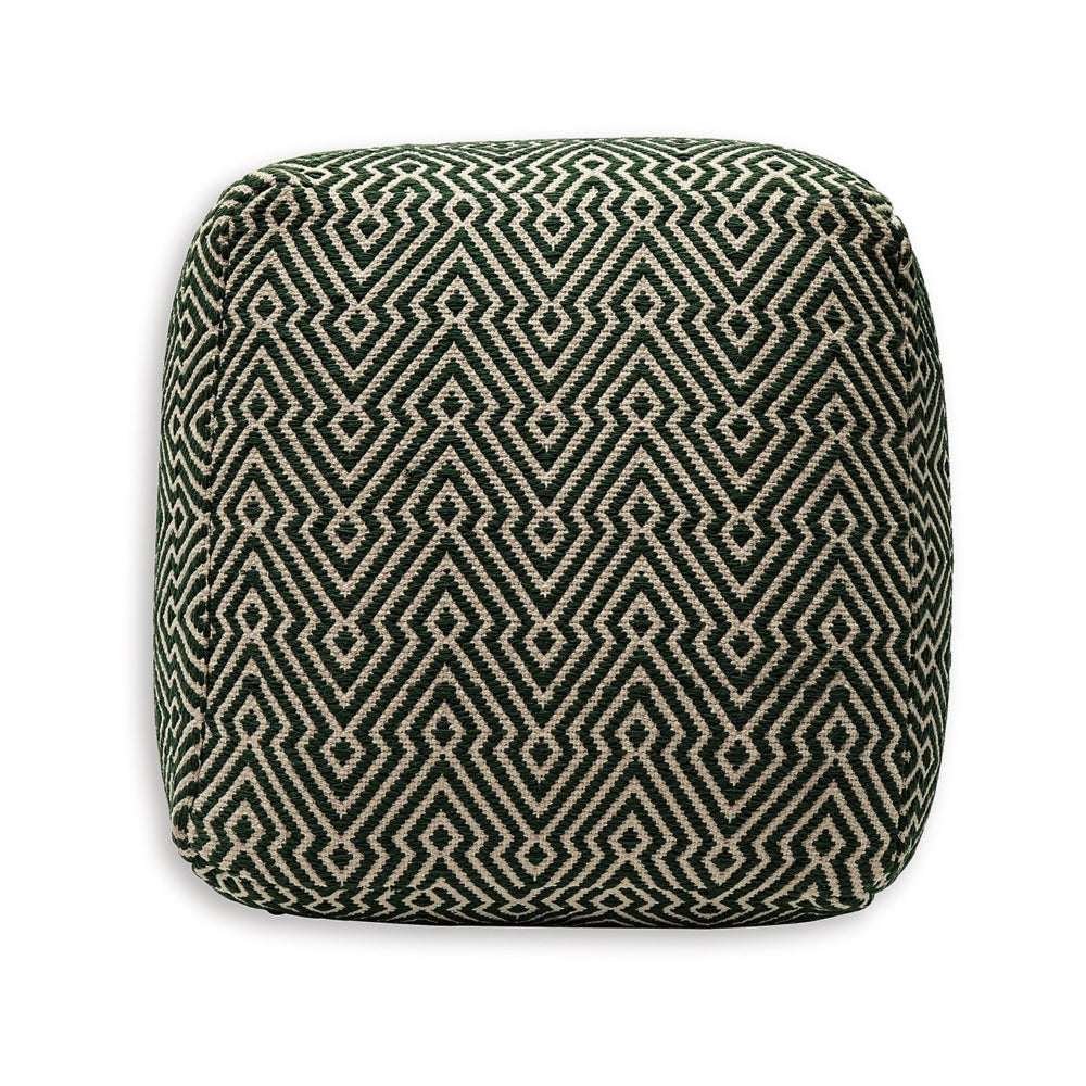 Fena 23 Inch Ottoman Pouf, Woven Pattern, Zipper Cotton Cover Black White - BM318594