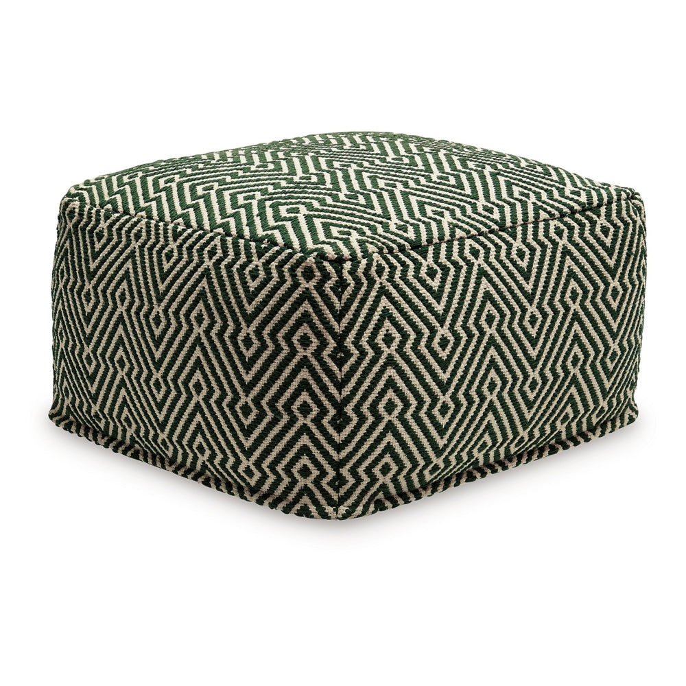 Fena 23 Inch Ottoman Pouf, Woven Pattern, Zipper Cotton Cover Black White - BM318594