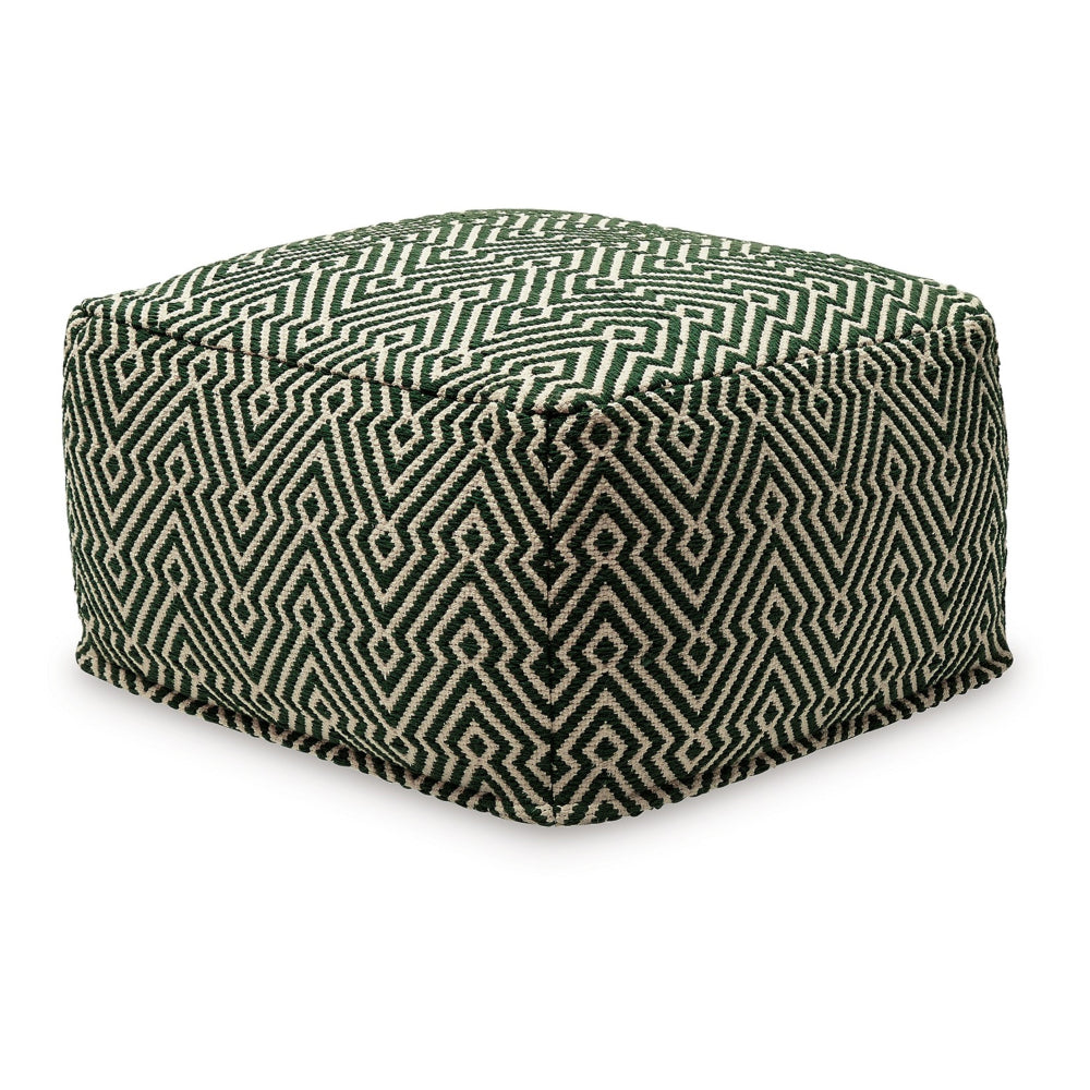 Fena 23 Inch Ottoman Pouf, Woven Pattern, Zipper Cotton Cover Black White - BM318594