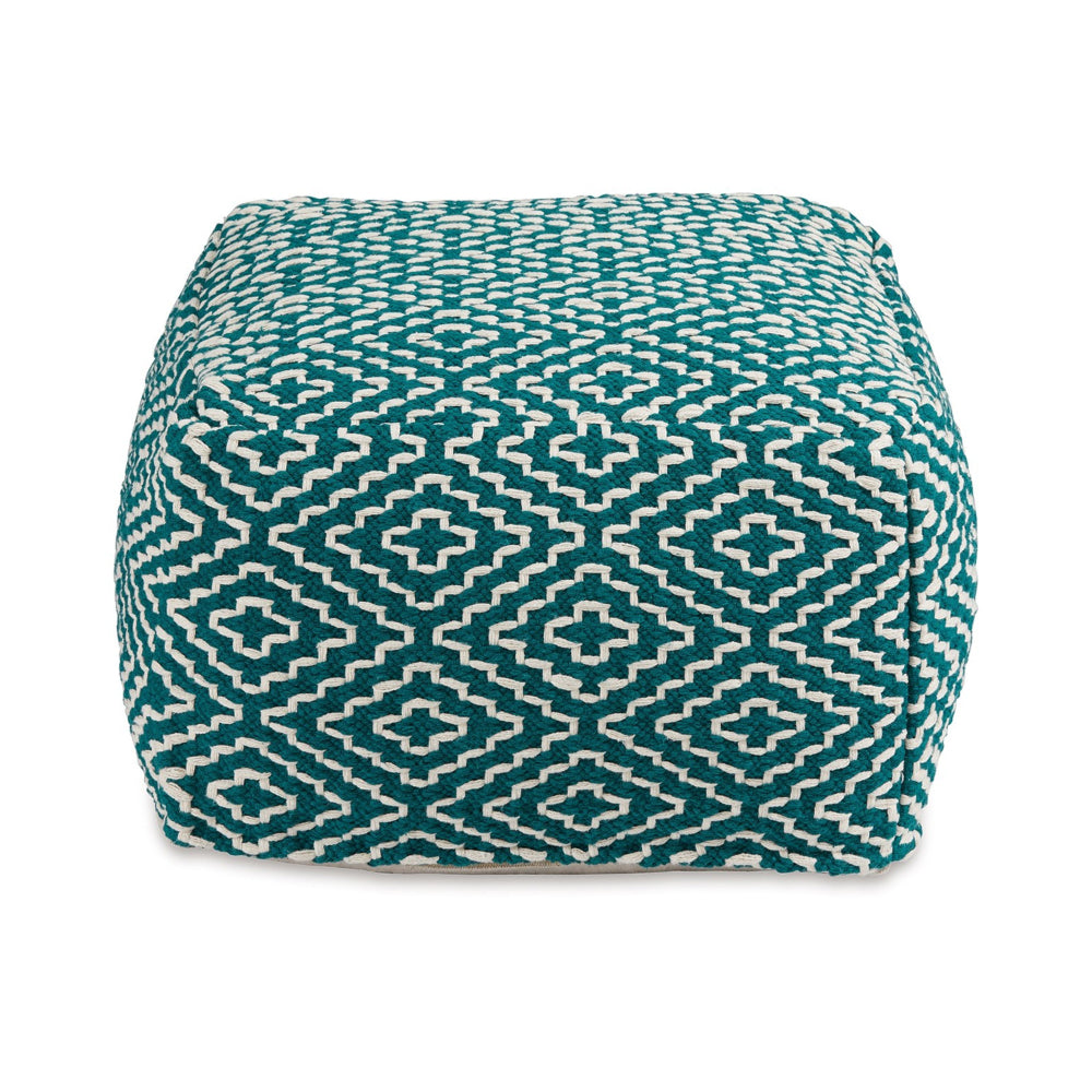 Sena 24 Inch Ottoman Pouf, Woven Pattern, Zipper Cotton Cover, Red White - BM318595