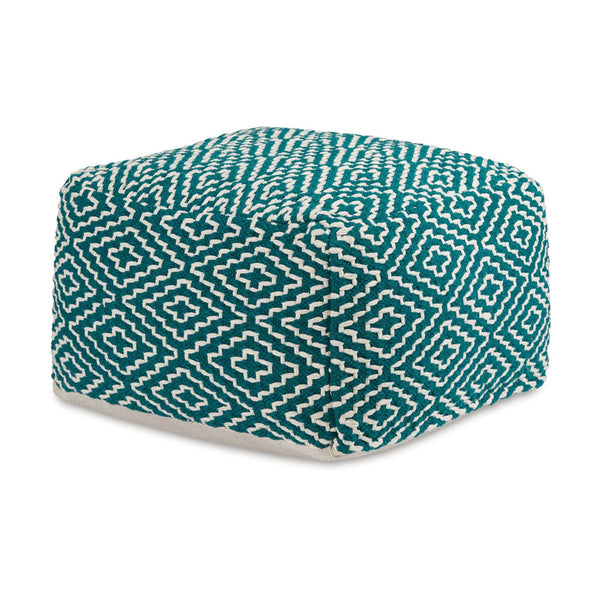 Sena 24 Inch Ottoman Pouf, Woven Pattern, Zipper Cotton Cover, Red White - BM318595