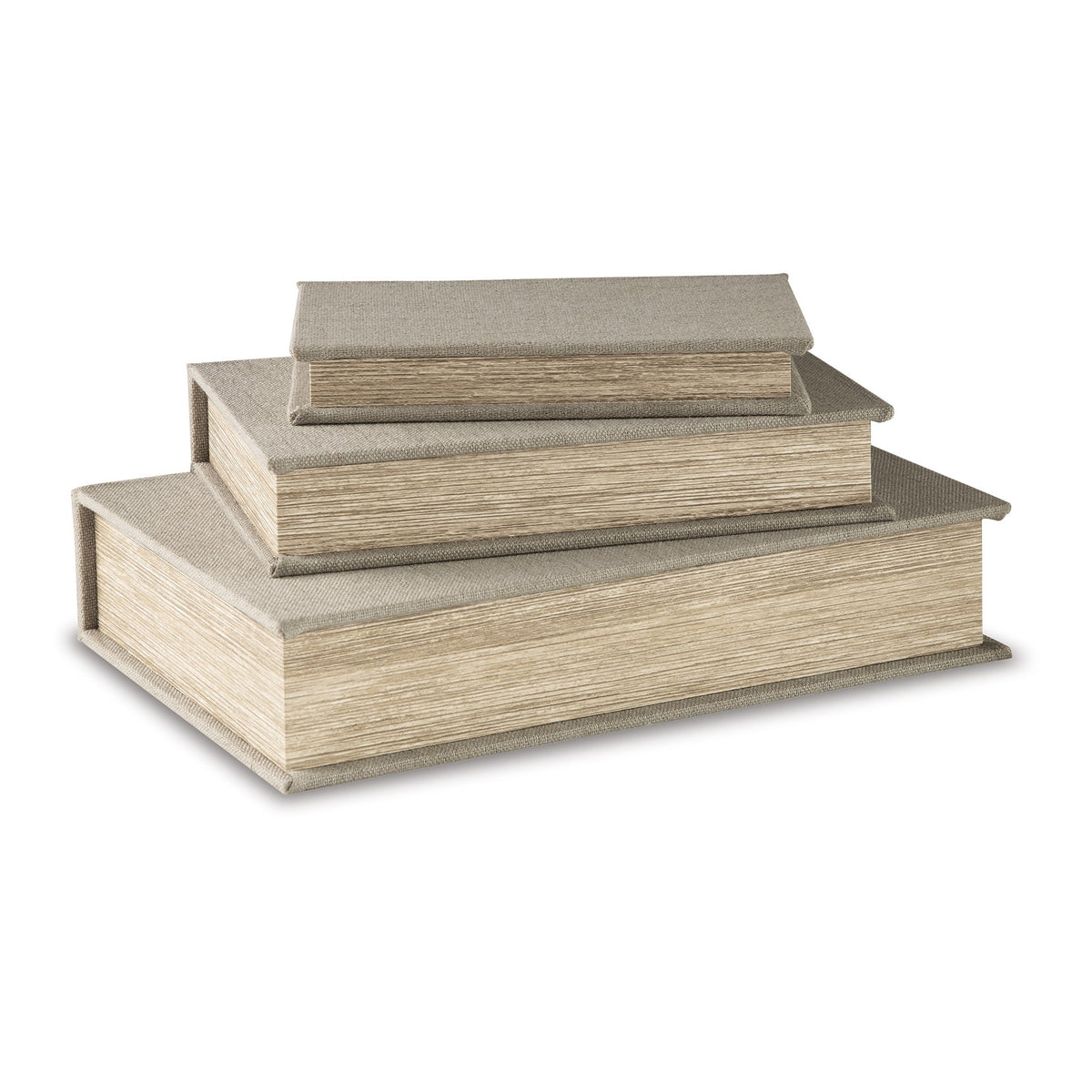 Jolly Decor Storage Book Box Set of 3, Beige Linen, Black Velvet Lining  - BM318596