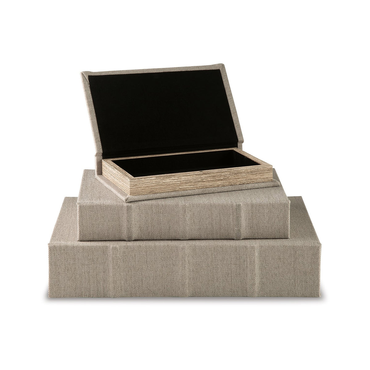 Jolly Decor Storage Book Box Set of 3, Beige Linen, Black Velvet Lining  - BM318596