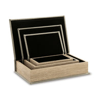 Jolly Decor Storage Book Box Set of 3, Beige Linen, Black Velvet Lining  - BM318596
