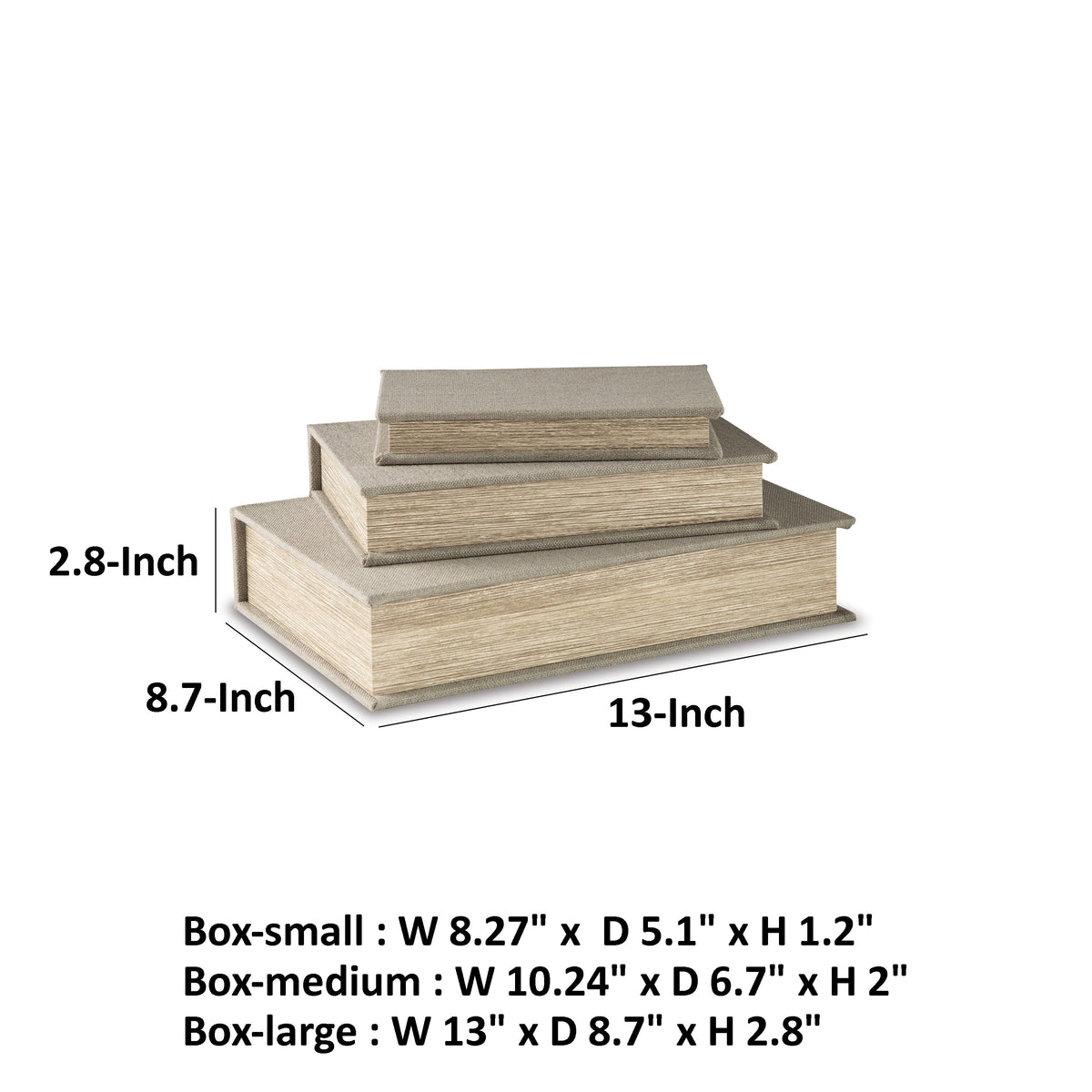 Jolly Decor Storage Book Box Set of 3, Beige Linen, Black Velvet Lining  - BM318596