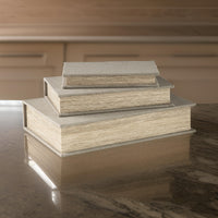 Jolly Decor Storage Book Box Set of 3, Beige Linen, Black Velvet Lining  - BM318596