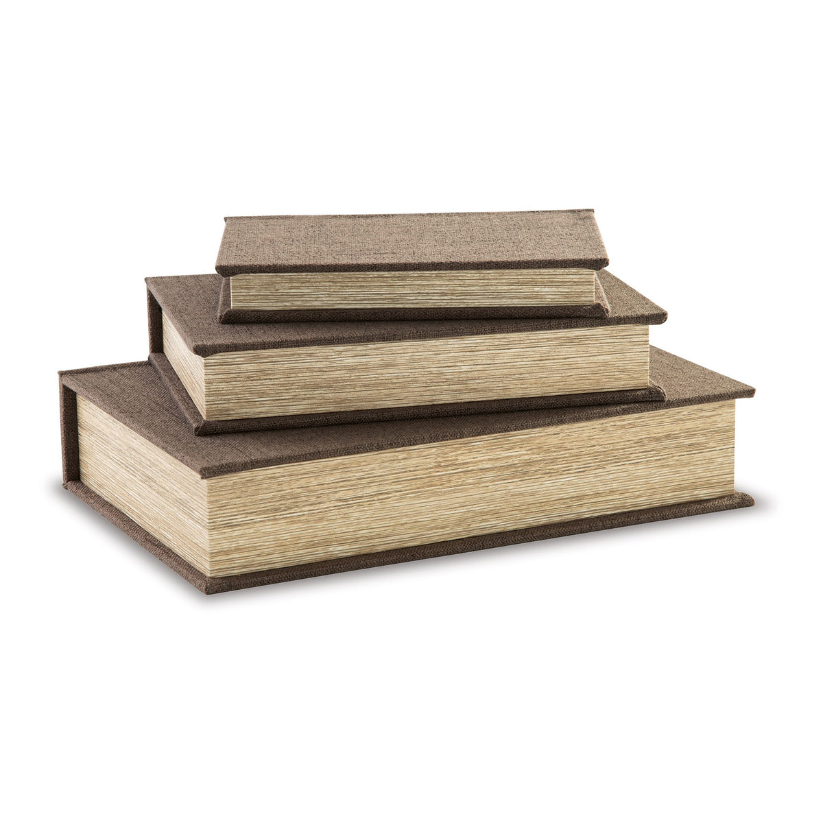 Jolly Decor Storage Book Box Set of 3, Brown Cover, Black Velvet Lining  - BM318597
