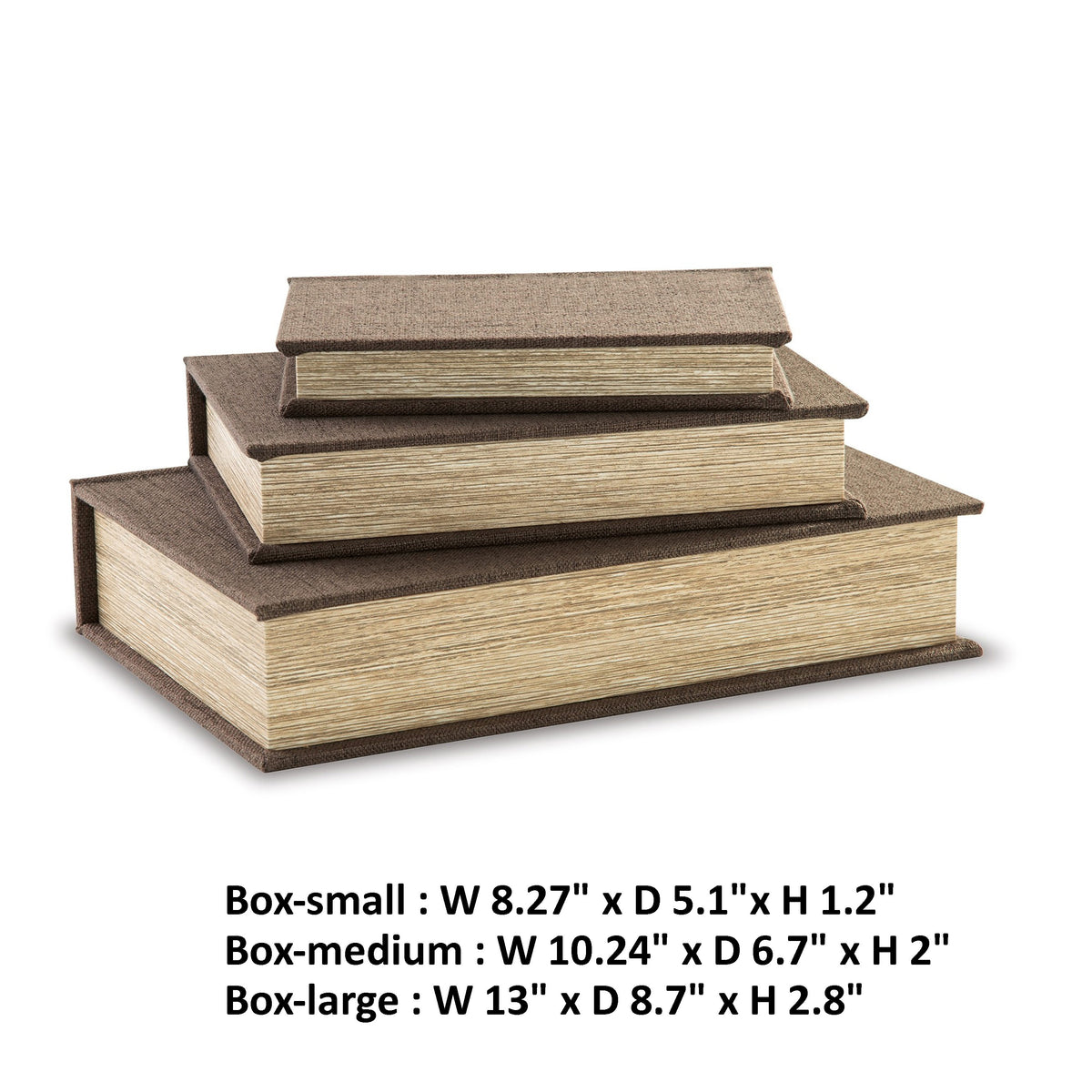 Jolly Decor Storage Book Box Set of 3, Brown Cover, Black Velvet Lining  - BM318597