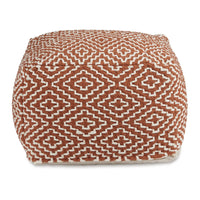 Sena 22 Inch Ottoman Pouf, Handwoven Pattern, Zipper Cotton Cover Red White - BM318611