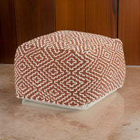 Sena 22 Inch Ottoman Pouf, Handwoven Pattern, Zipper Cotton Cover Red White - BM318611